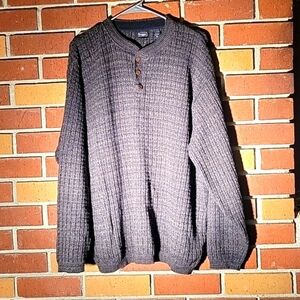 Hagger Men's Brown Knitted Pullover Button Knitted Pullover Sweater, Size: XL